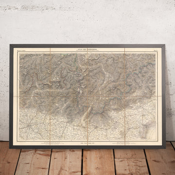 Ancienne carte des Alpes du Sud-Est par Mayr, 1874 : Suisse, Italie, Milan, Vérone, lac de Garde, Côme 