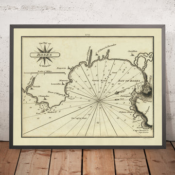 Vecchio Golfo delle Rose, Spagna Carta Nautica di Heather, 1802: Costa Brava, Costa Catalana, Fondali 