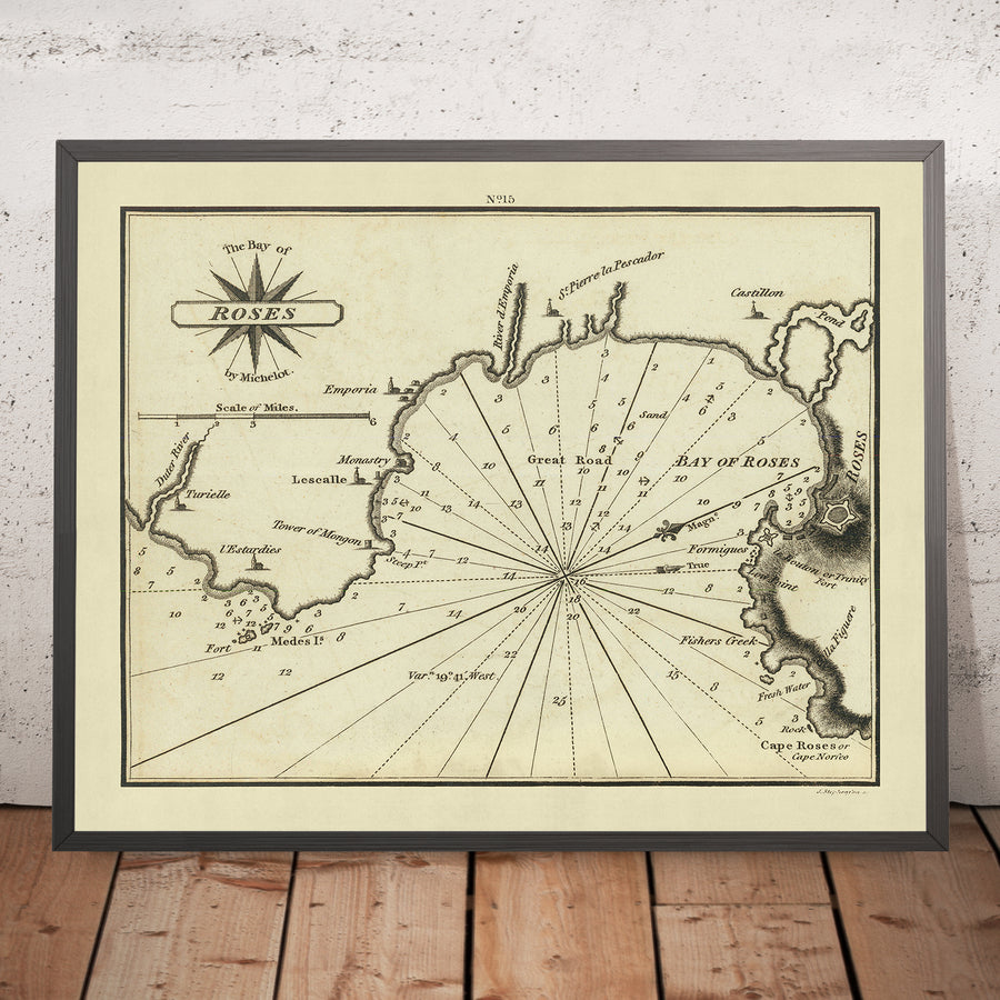 Alter Golf von Rosen, Spanien Nautische Karte von Heather, 1802: Costa Brava, Katalanische Küste, Tiefenmessungen 