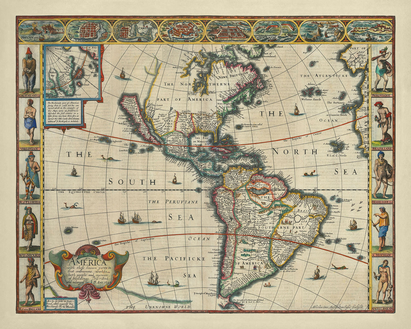 Rare Old Map of America by John Speed, 1626: California as Island, Early Colonies, Plymouth, Virginia