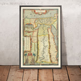 Ancienne carte de l'Égypte ancienne par Abraham Ortelius en 1584 - Nil, Alexandrie, Memphis, Babylone, les pyramides