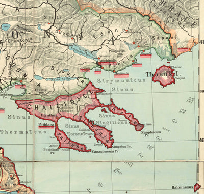 Mapa antiguo de la antigua Grecia de Van Kampen en 1889: Atenas, Corfú, Zakynthos, Megara, Esparta