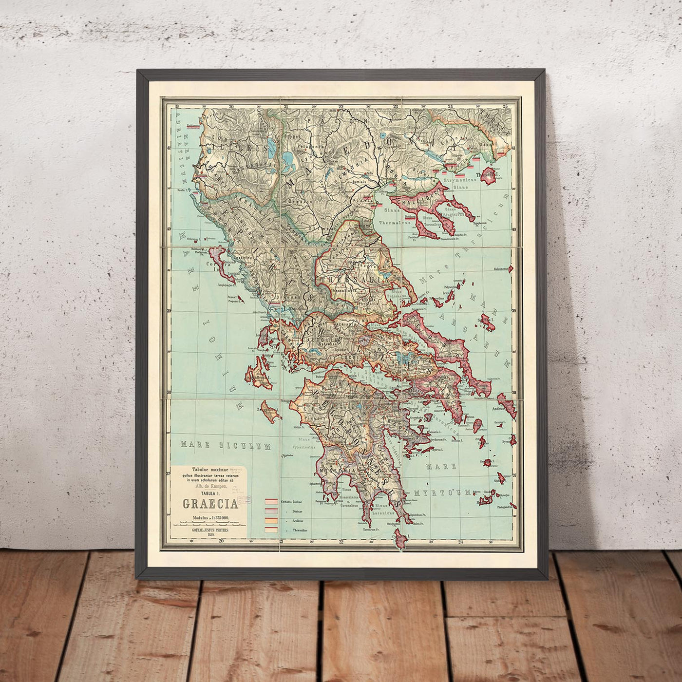 Mapa antiguo de la antigua Grecia de Van Kampen en 1889: Atenas, Corfú, Zakynthos, Megara, Esparta