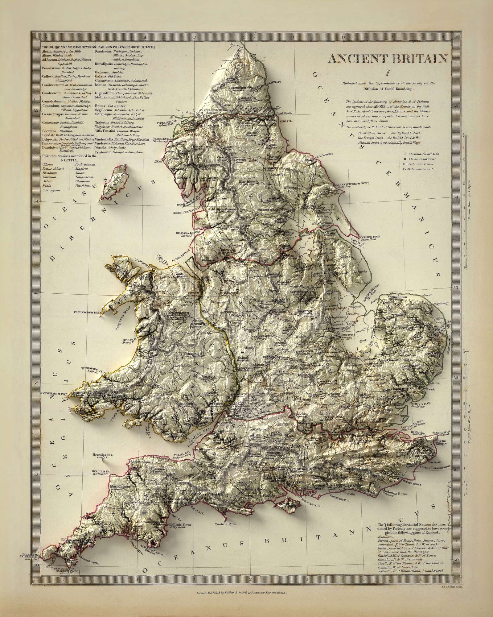 Old Map of Ancient Britain, 1834 - Roman Britannia & Roads, Celtic Tri ...