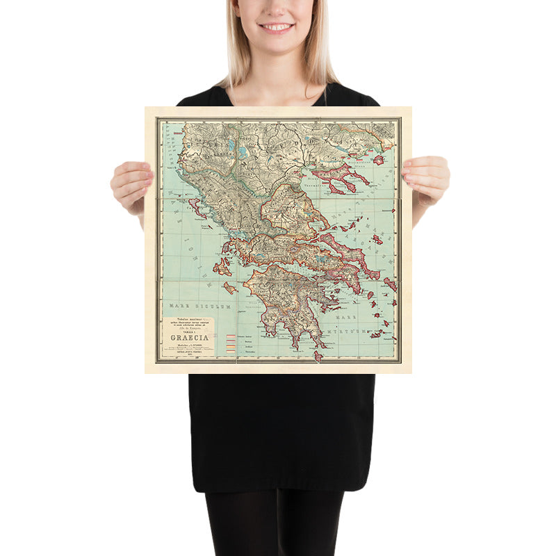 Mappa antica della Grecia di Van Kampen nel 1889 - Atene, Corfù, Zante, Megara, Sparti 