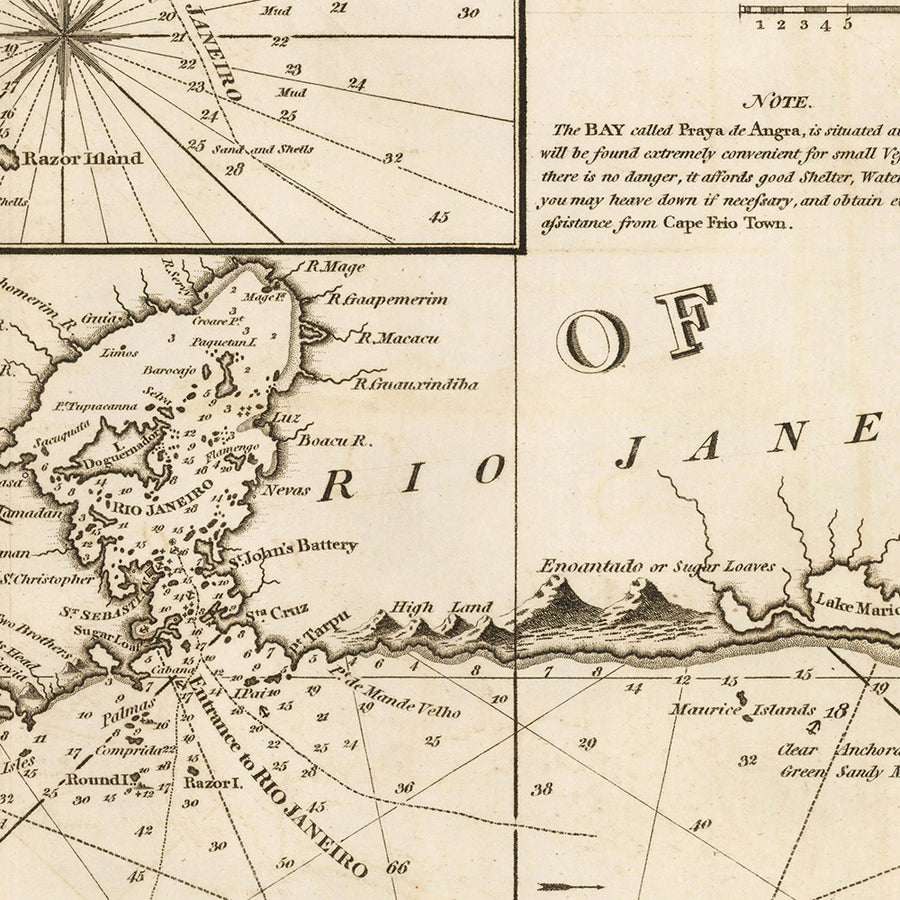 Alte brasilianische Seekarte von Heather, 1808: Rio de Janeiro, Cape Frio, Salvador 
