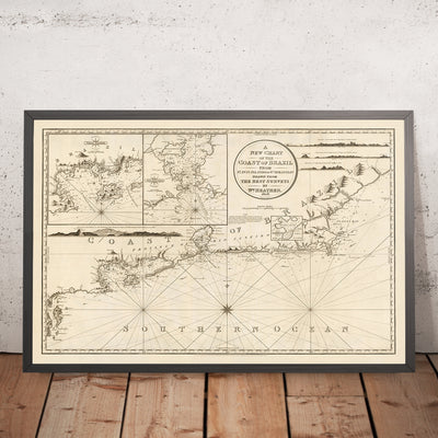 Antigua carta náutica de la costa brasileña de Heather, 1808: Río de Janeiro, Cabo Frío, Salvador