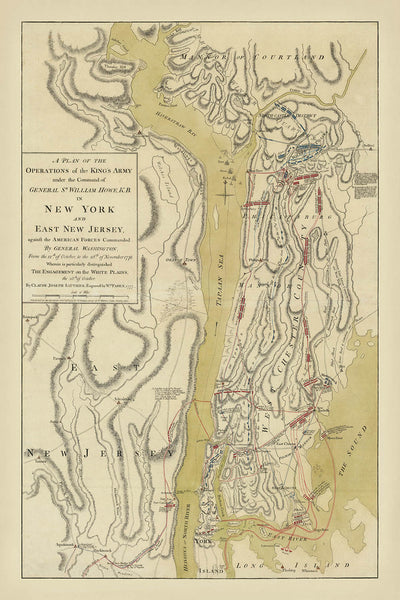 Antiguo mapa militar de la batalla de White Plains, de Faden, 1777: Nueva York, Fort Washington, Fort Lee, Chatterton Hill, rutas de retirada