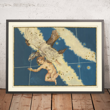 Antigua carta estelar de Aquila por Johann Bayer, 1603 - Mapa de constelaciones celestiales 