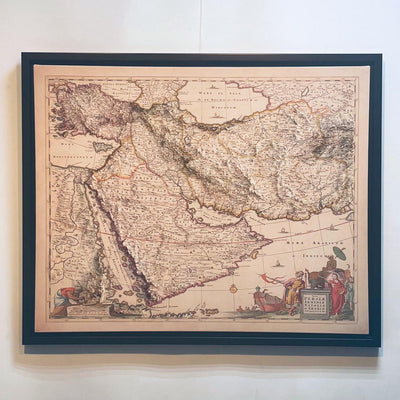 Ancienne carte de la Perse, de l'Anatolie, de l'Arménie et de l'Arabie par Visscher, 1690 : Moyen-Orient, Amman, Téhéran, Riyad, réserve du roi Salmane