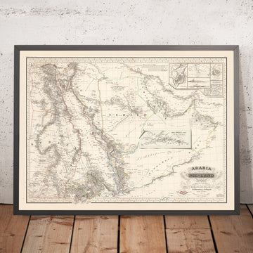 Antica Mappa Rara della Penisola Arabica di Perthes, 1835: Prima Mappa di Dubai, Kuwait, Abu Dhabi; Mecca, Mar Rosso 