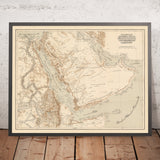 Ancienne carte arabe de la péninsule arabique par l'armée ottomane, 1897 : Arabie Saoudite et Irak, golfe Persique, ÉAU, Dubaï, mer Rouge 