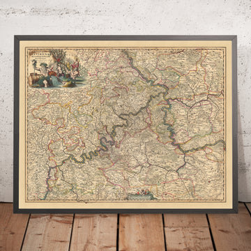 Mapa antiguo del arzobispado de Trier por Visscher, 1690: Koblenz, Bitburg, Cochem, Mainz, Moselle