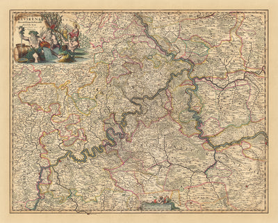 Old Map of Archbishopric of Trier by Visscher, 1690: Koblenz, Bitburg, Cochem, Mainz, Moselle