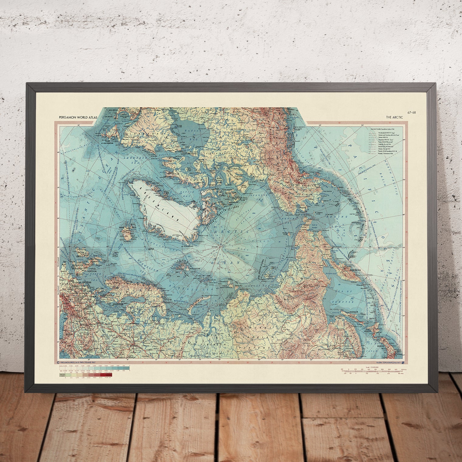 Old Map of the Arctic Circle amp - Arcticpergamon1967roughrestored24x18 Mockupframe 
