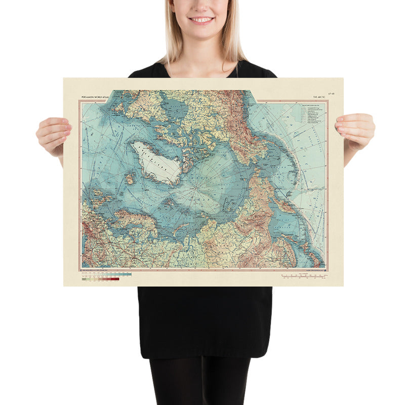 Mappa antica del Circolo Polare Artico e del Polo Nord, 1967: Svalbard, Islanda, Groenlandia, Spedizioni Scientifiche 