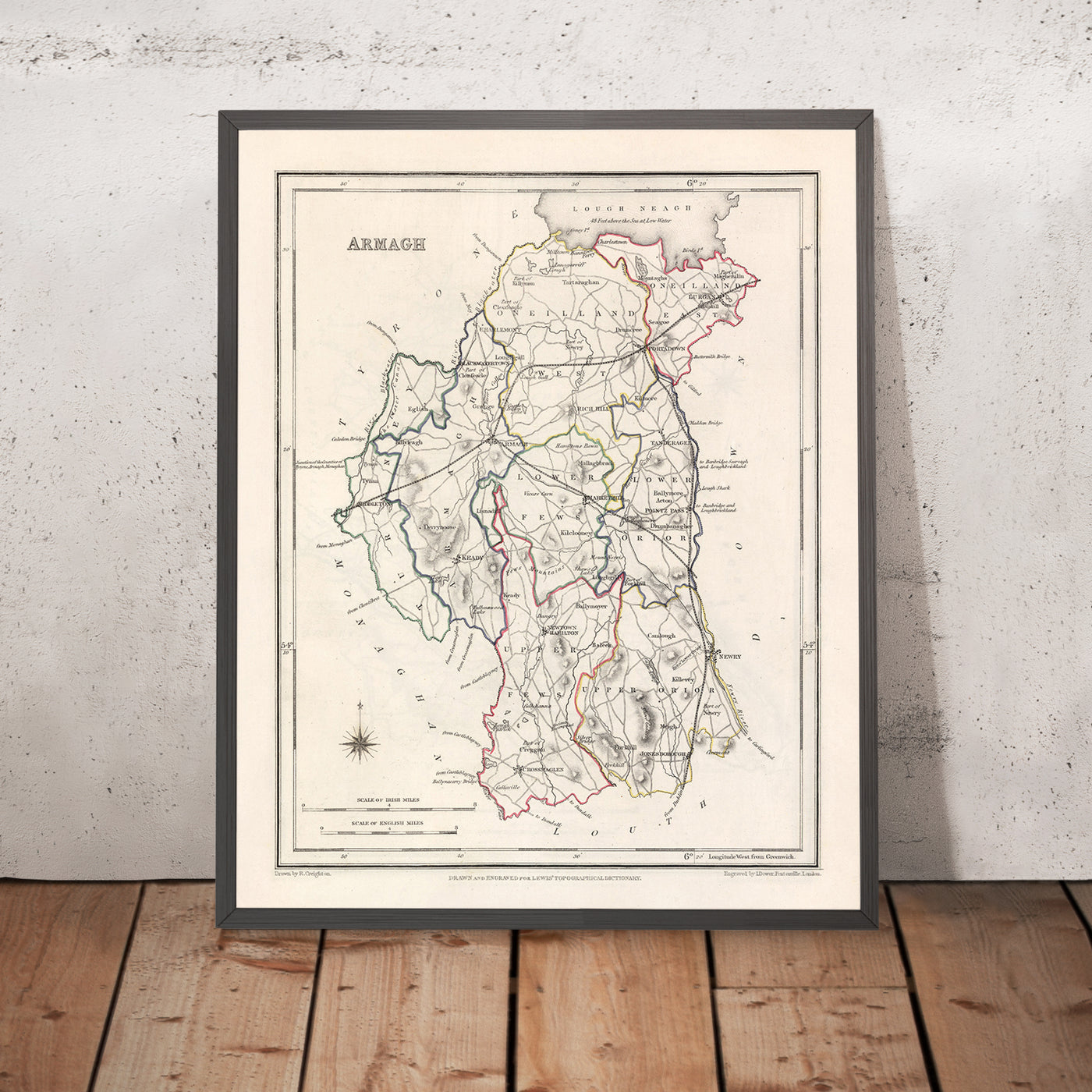 Alte Karte der Grafschaft Armagh von Samuel Lewis, 1844: Lurgan, Portadown, Markethill, Keady, Tandragee