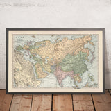 Mapa antiguo de Asia y Europa de Appleton, 1892: divisiones políticas, ciudades principales, rutas de vapor