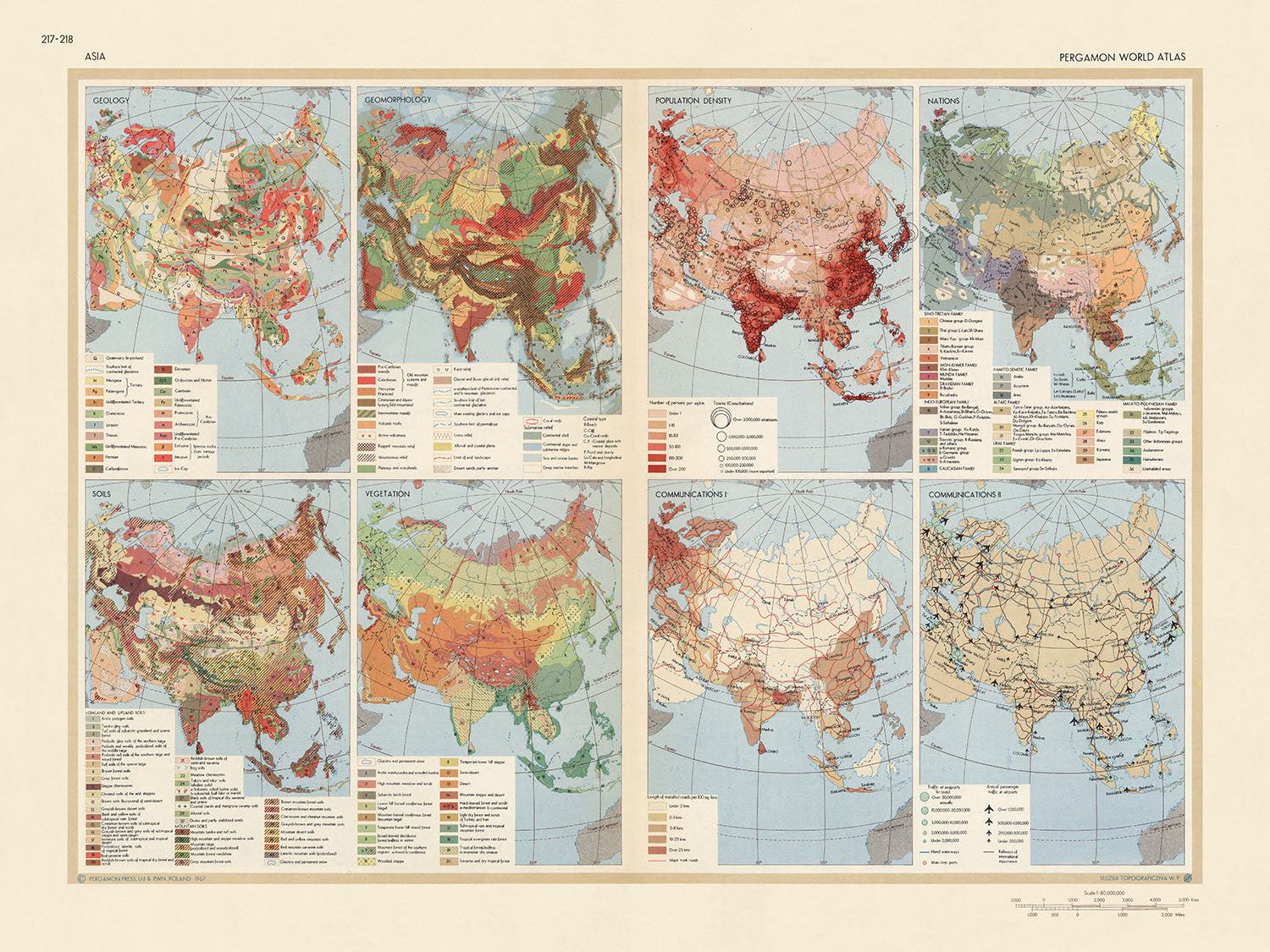 Asia History Map Old Infographic Map of Asia, 1967: Geology, Population Density, Commun ...