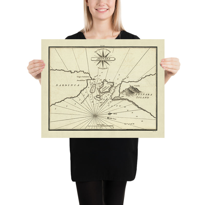 Alte Karten zwischen Asinara und Sardinien Nautische Karte von Heather, 1802: Kap Azinara, Castelsardo, Secca di Mezzo 