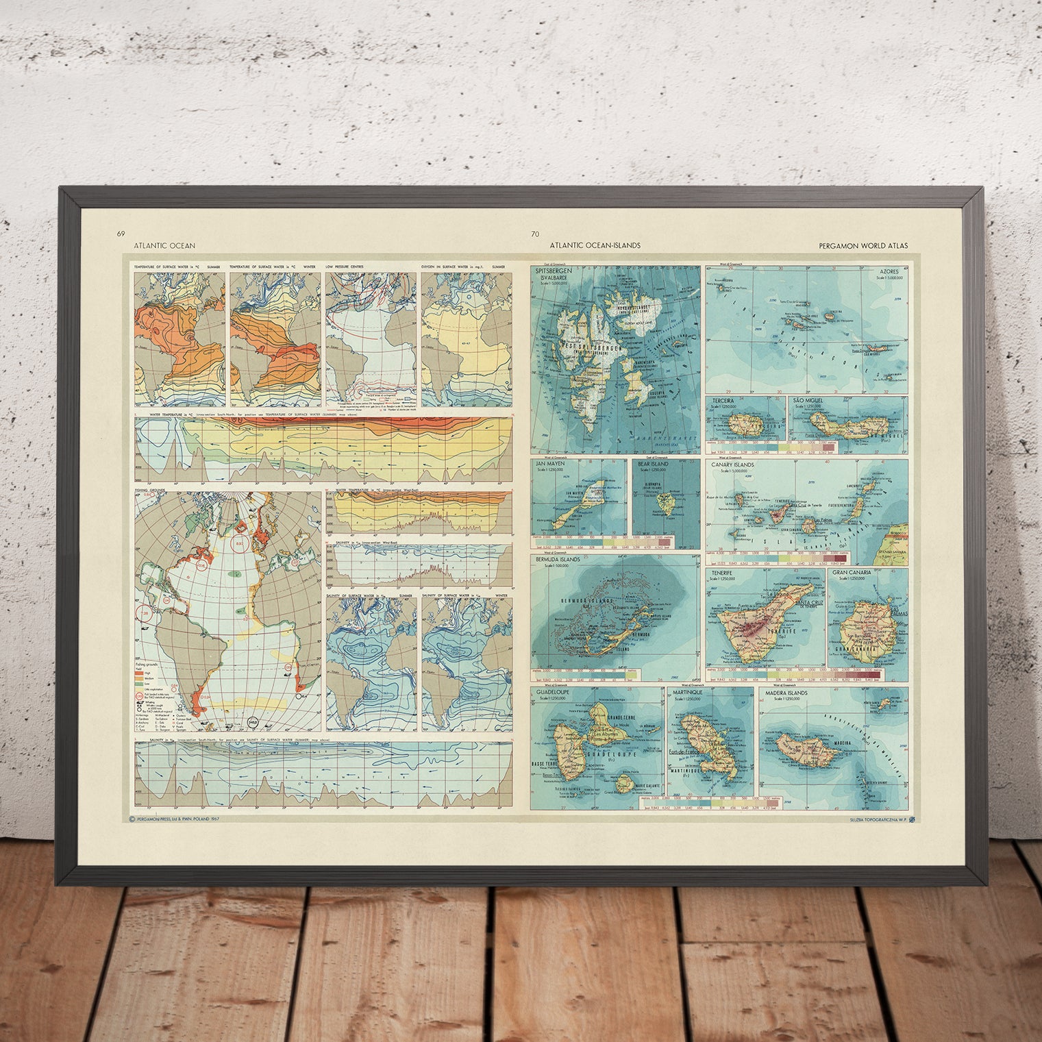 Old Map of Atlantic Ocean & Atlantic Islands, 1967: Thematic and Detai ...