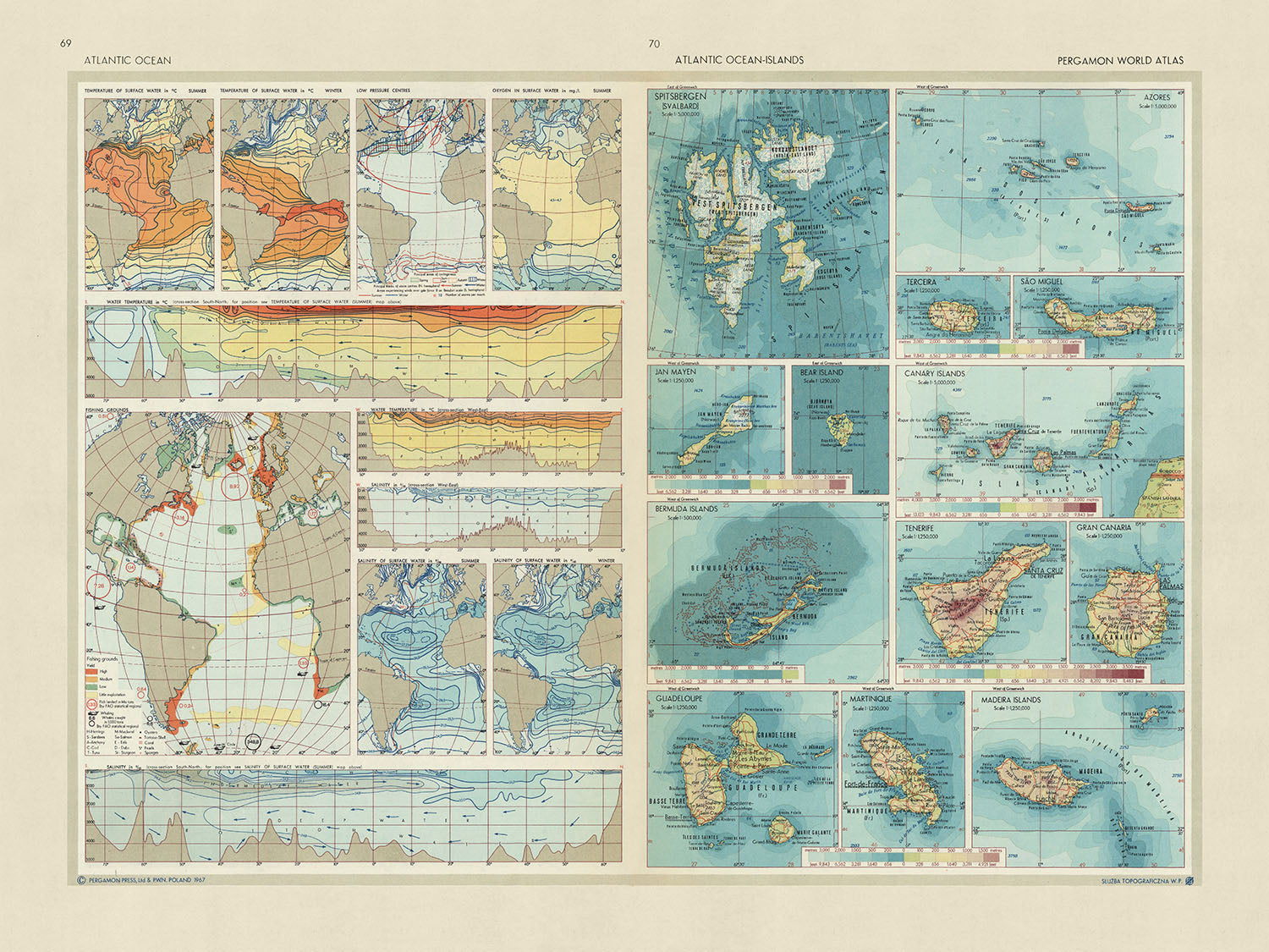 Super Detailed Map Old Map of Atlantic Ocean & Atlantic Islands, 1967: Thematic and Detai ...