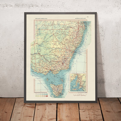 Old Map of Southeast Australia, 1967: Melbourne, Sydney, Brisbane, Adelaide, Perth