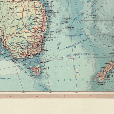 Alte Karte von Australien & Ozeanien, 1967: Neuseeland, Borneo, Polynesien, Mikronesien, Hawaii, Pazifische Inseln 