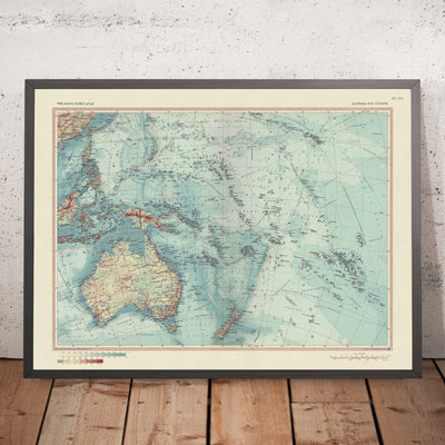 Old Map of Australia & Oceania, 1967: New Zealand, Borneo, Polynesia, Micronesia, Hawaii, Pacific Islands