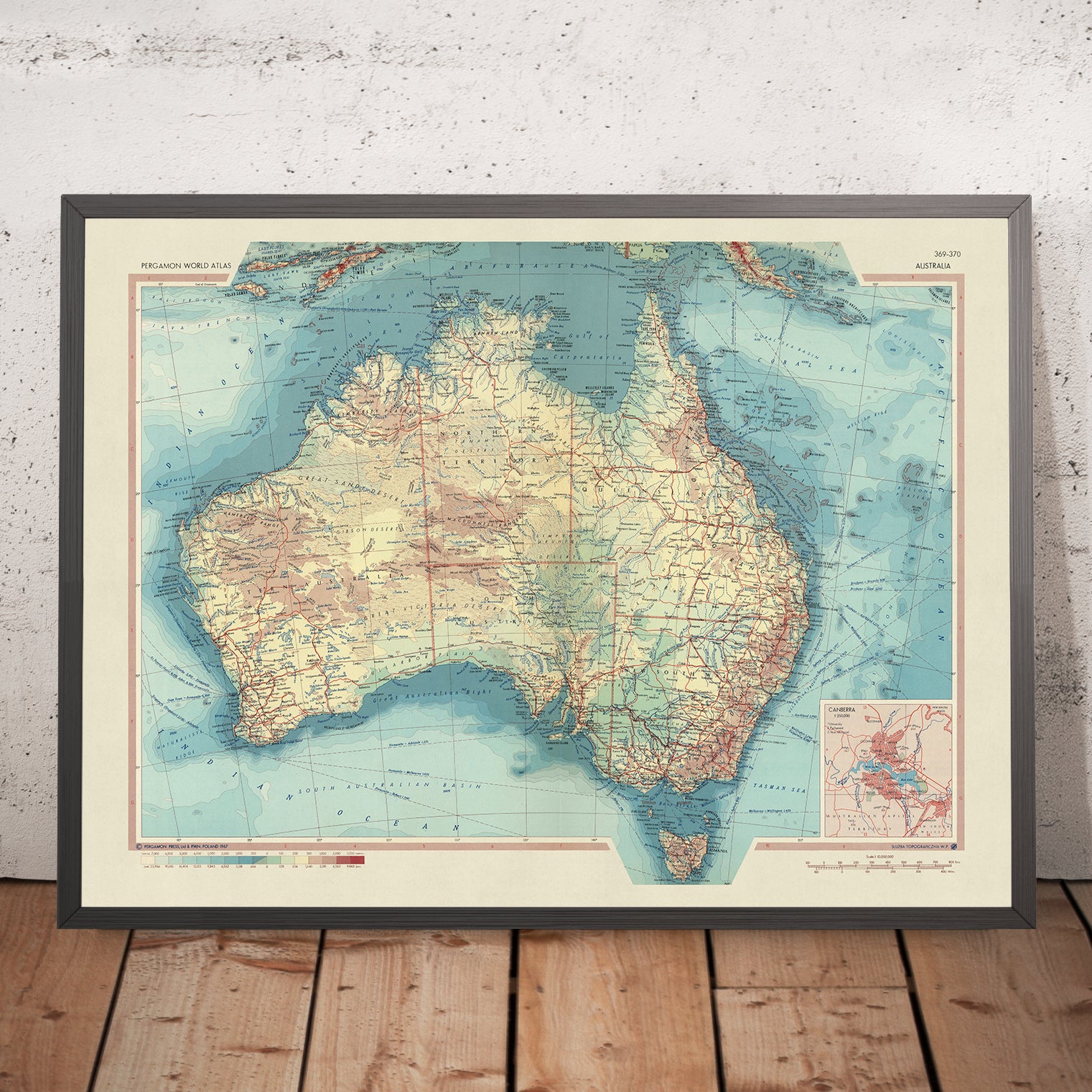 Rustic Map Australia Old Map of Australia, 1967: Political & Physical Atlas Chart of States ...