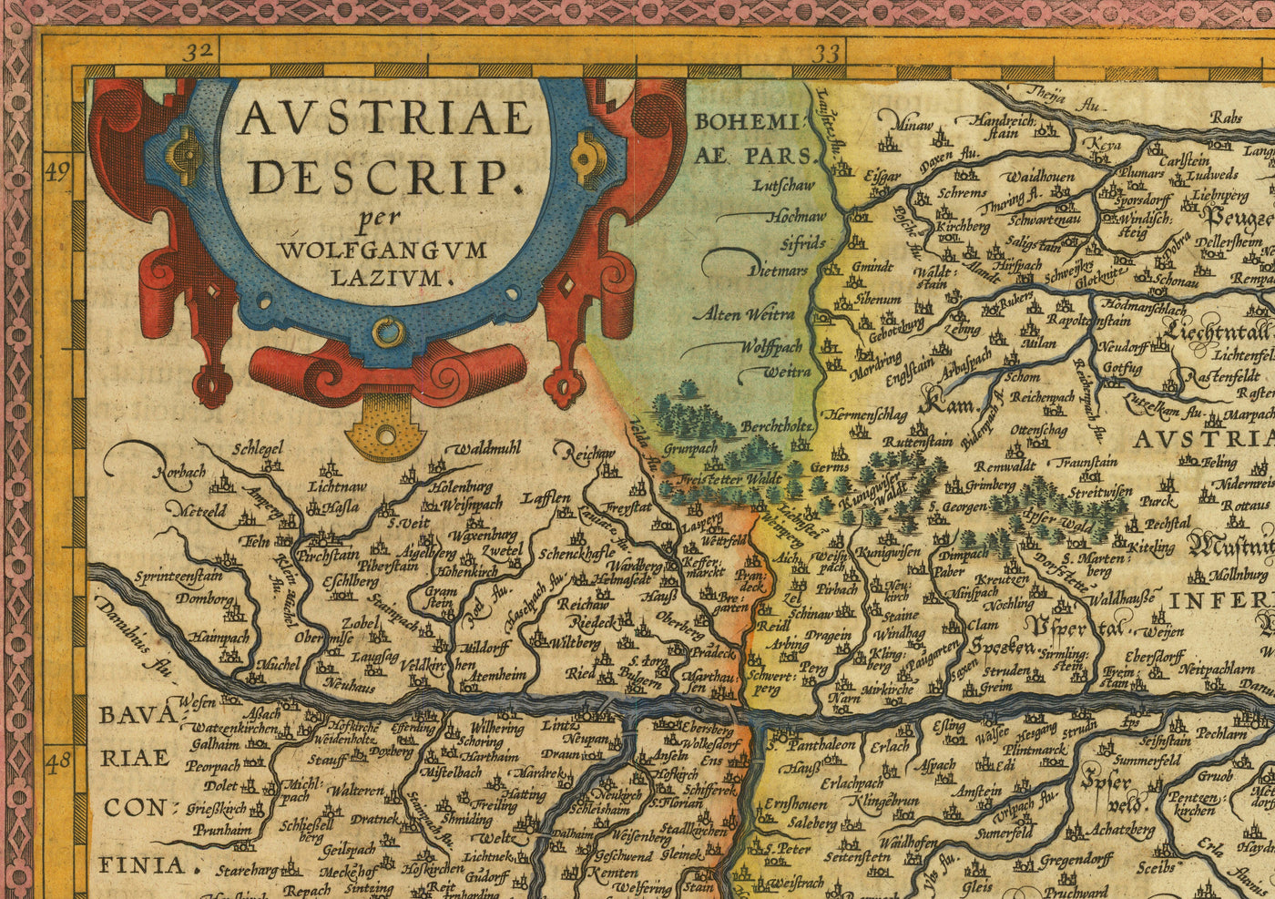 Alte Karte von Österreich von Abraham Ortelius aus dem Jahr 1594 - Wien, Neusiedler See, Tulin, Bratislava, Wiener Neustadt