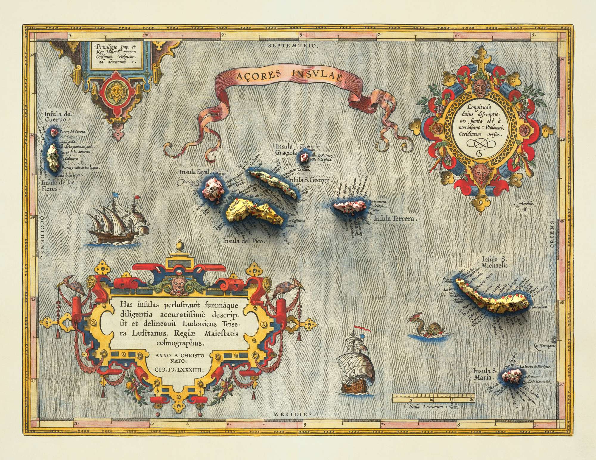 Old Map of The Azores by Abraham Ortelius, 1573 - Sao Miguel, Pico, Te ...