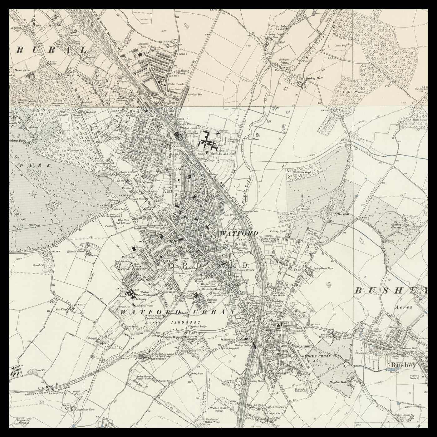 Carte ancienne personnalisée de Watford 