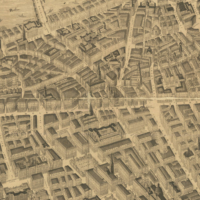 Mapa pictórico de Londres por Banks, 1851: Palacio de Buckingham, San Pablo, Parlamento, Hyde Park, Palacio de Lambeth