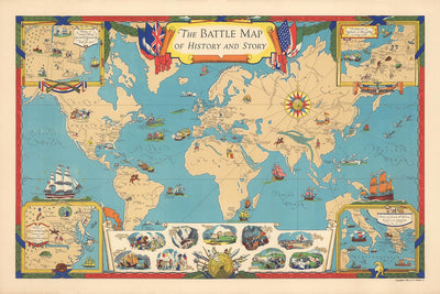 Geschichts- und Storykarte der Alten Welt von Kathleen Voute aus dem Jahr 1940 – Trojaner, Napoleon, die spanische Armada, Alexander der Große, das Römische Reich