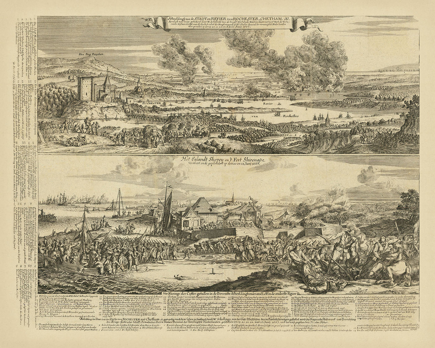 Bataille de Chatham / Raid sur la Medway par Romeyn De Hooghe, 1669