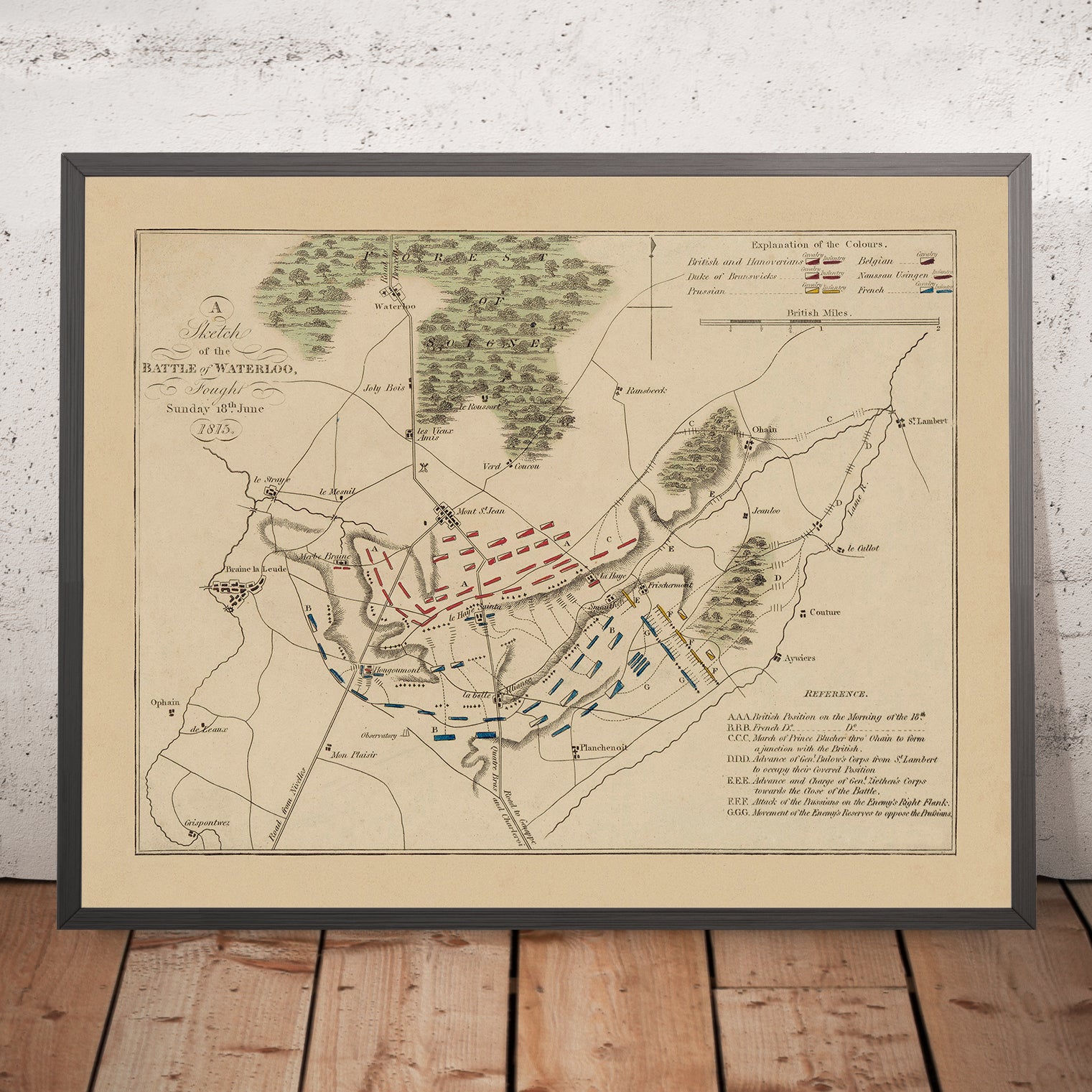Waterloo England Map Battle of Waterloo, British & French Positions, 1815: Napoleonic War ...