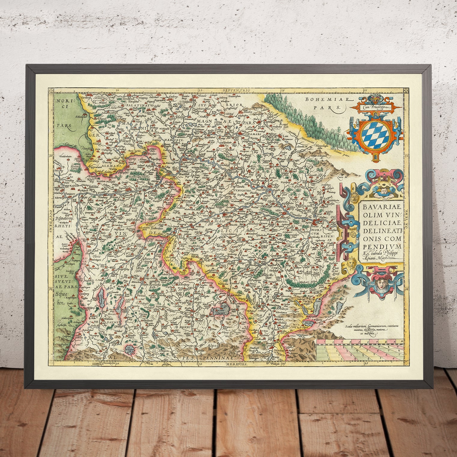 Old Map of Bavaria by Ortelius, 1579: Munich, Nuremberg, Danube River ...