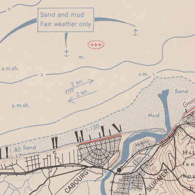 Alte Militärkarte der Normandie von OSS, 1943: Vierville, Arromanches, Ouistreham, D-Day-Planung