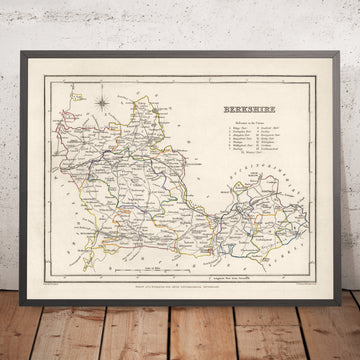 Old Map of Berkshire by Samuel Lewis, 1844: Reading, Windsor, Newbury, Abingdon, and Henley-on-Thames