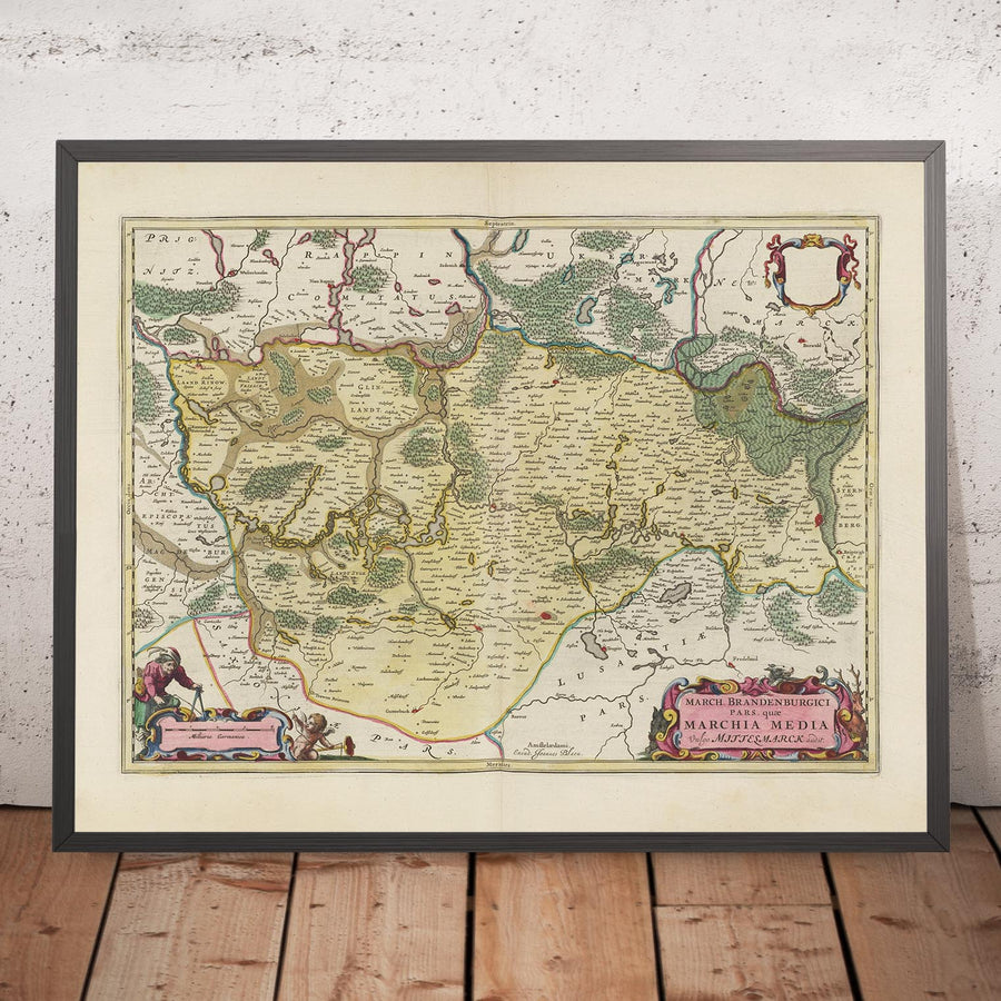 Antica mappa di Berlino-Brandenburg di Joan Blaeu, 1665: Berlino, Potsdam, Cottbus, Francoforte sull&