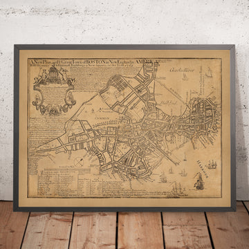 Mapa antiguo de Boston, 1769 por William Price: Beacon Hill, Downtown, Norte, Sur, West End 