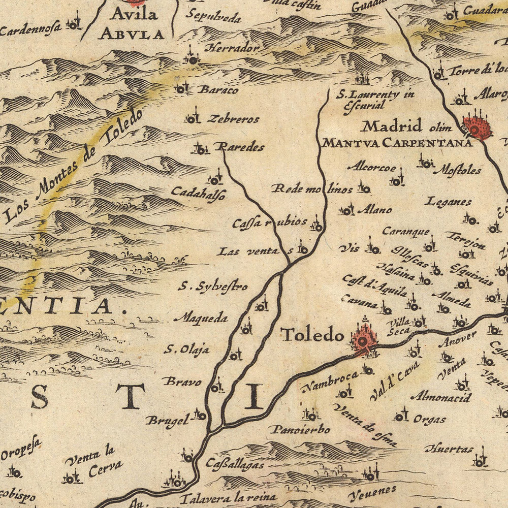 Mapa antiguo de Castilla la Vieja y Nueva, España por Visscher, 1690: Madrid, Valencia, Sevilla, Zaragoza, Murcia