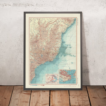 Old Map of East Brazil, 1967: São Paulo, Rio de Janeiro, Brasília, Amazon River, Pantanal