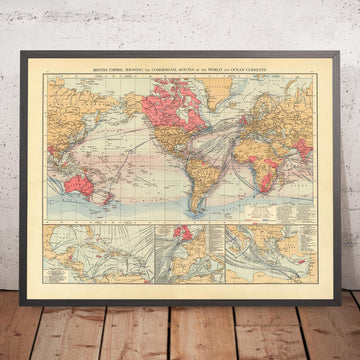 Old World Map of British Empire Trade Routes & Ocean Currents, 1895 - Shipping Chart, Submarine Cables