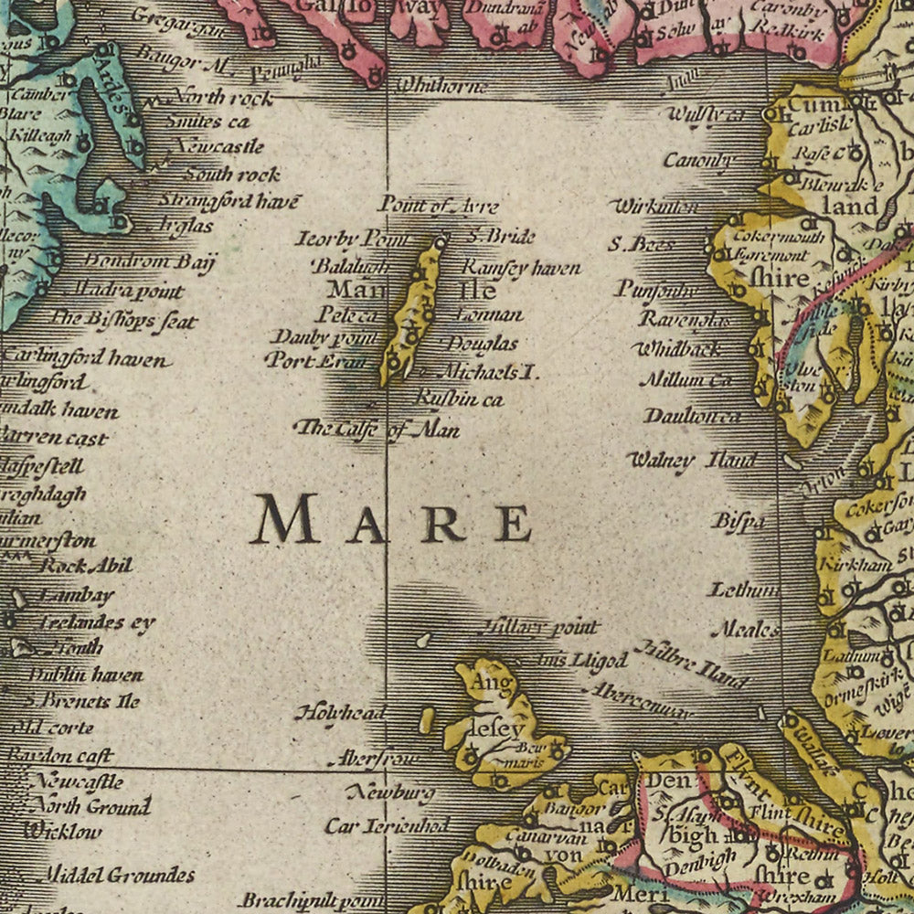 Ancienne carte des îles britanniques, Blaeu, 1665 : Londres, Dublin, Édimbourg, Snowdonia, Tamise