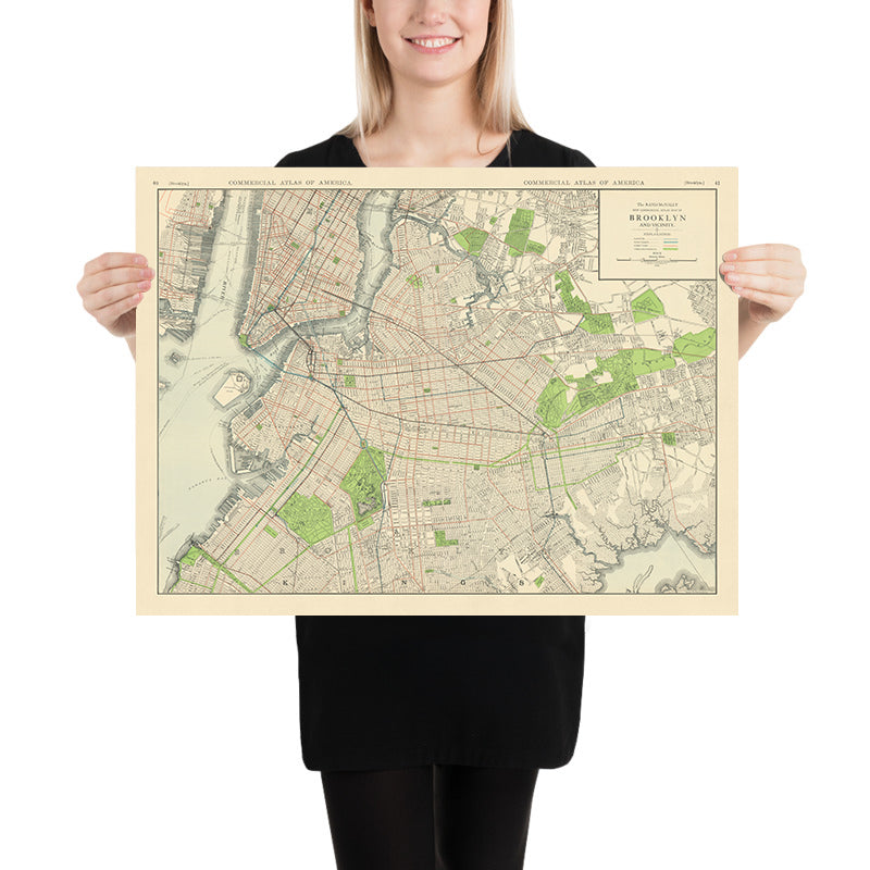 Old Map of Brooklyn by Rand McNally, 1912: Elevated & Rapid Transit Li ...