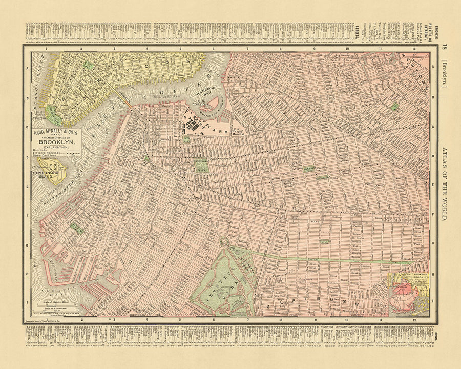 Mappa antica di Brooklyn di Rand McNally, 1897: Downtown Brooklyn, Bushwick, Prospect Heights, Crown Heights, Williamsburg 