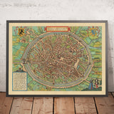 Old Birdseye Map of Bruges by Braun, 1572: Belfry, St. Salvator's Cathedral, Church of Our Lady