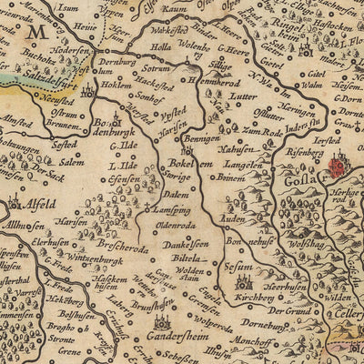 Old Map of Brunswick and Lüneburg by Visscher, 1690: Hanover, Wolfsburg, Hildesheim, Göttingen, Harz National Park